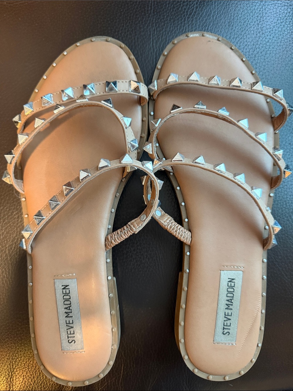 Steve Madden Tan Studded Multi-Strap Sandals